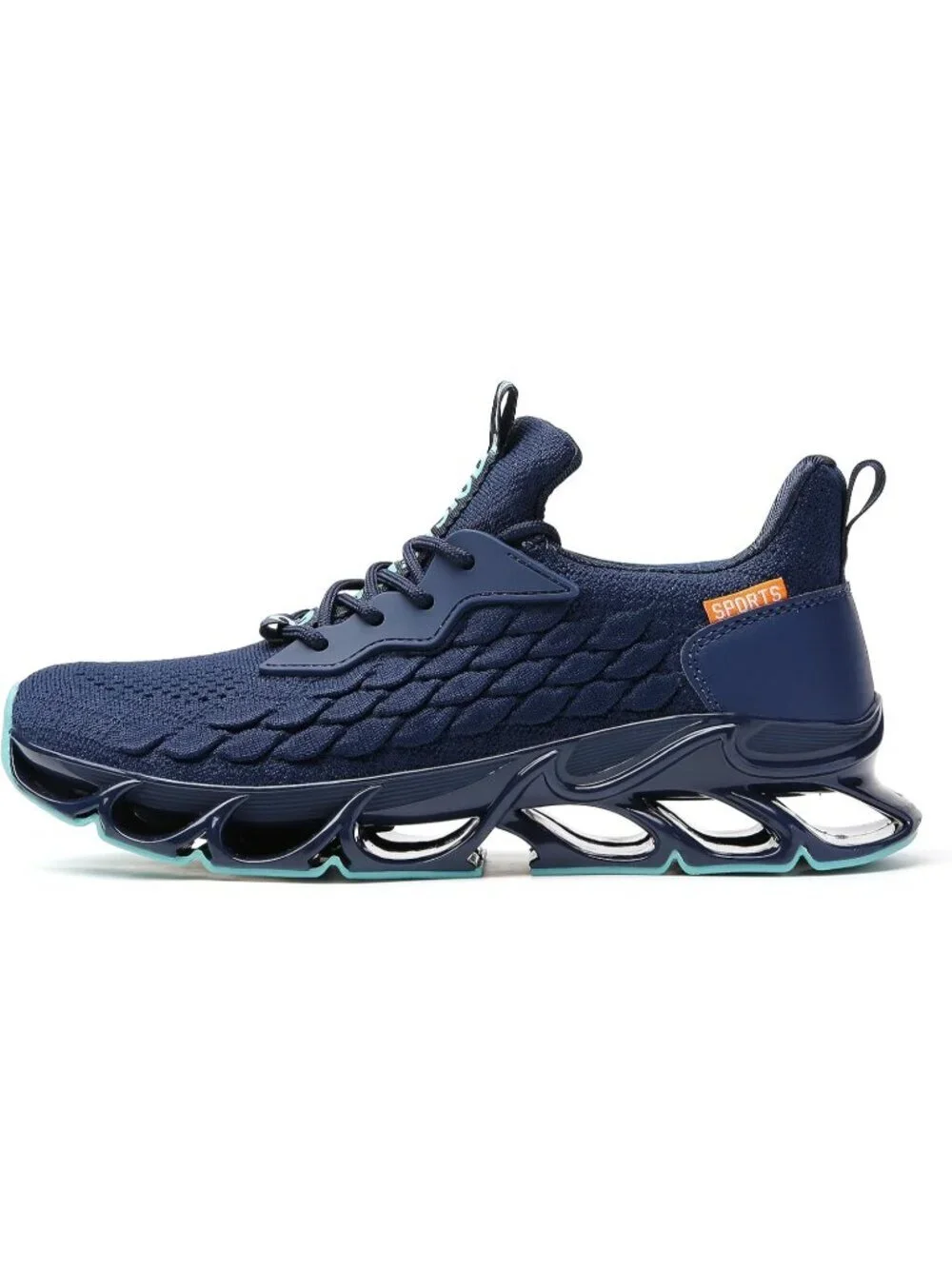Men's Navy Road Running Pull On Shoes Sport Athletic Tennis Walking Sneakers